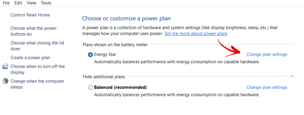 Change Plan Settings